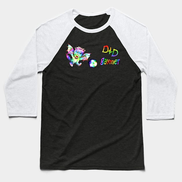 Cute dnd gaymer dragon and D20 Baseball T-Shirt by cuisinecat